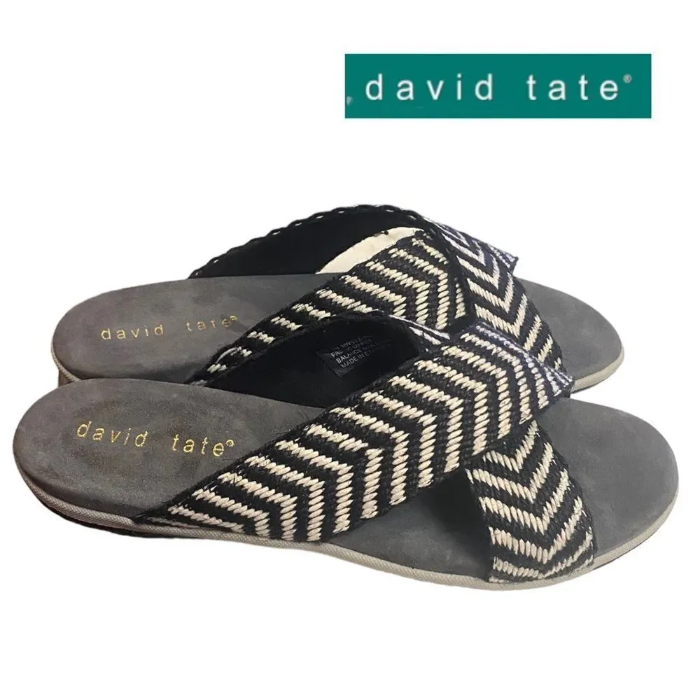 DAVID TATE Sleek Black Cream Slide Sandals NEW 7.5 7.5N